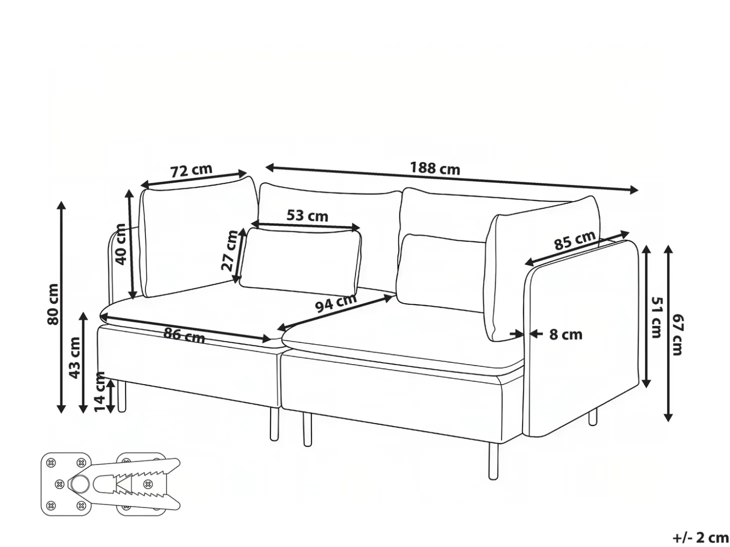 Sale Sofa modułowa dla 2 osób EGERIS Wszystkie Sofy|Sofy Dwuosobowe