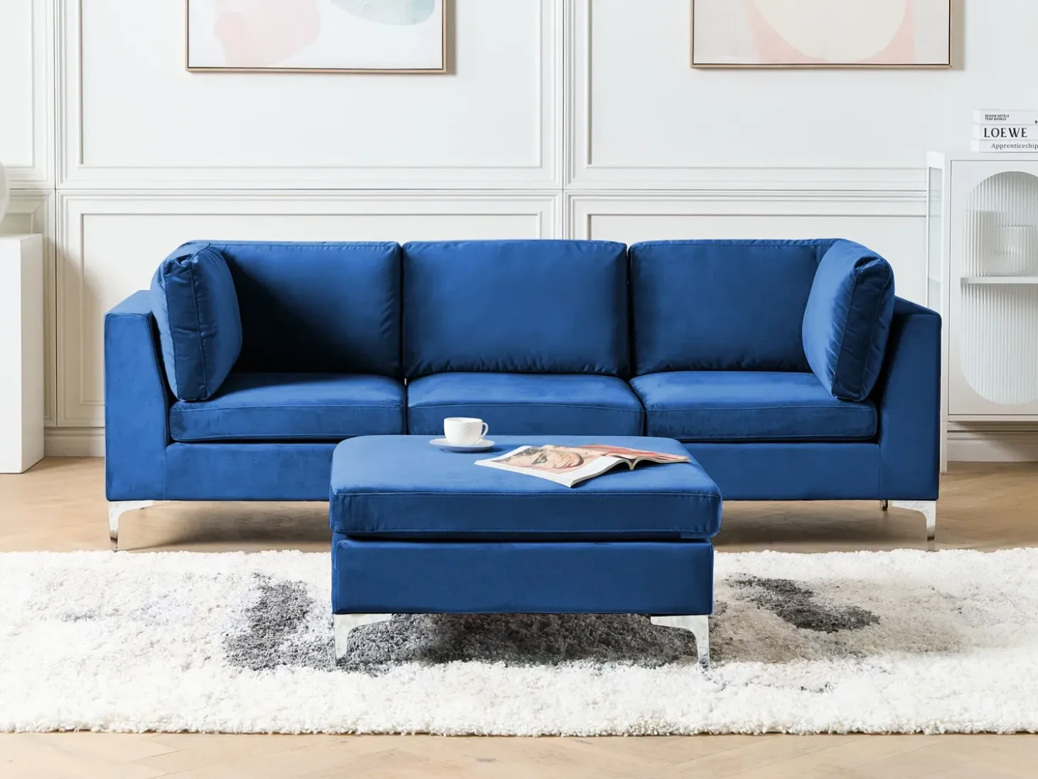 Online Sofa modułowa dla 3 osób EVJA Granatowy Welur z otomaną Wszystkie Sofy|Kolekcje Sof