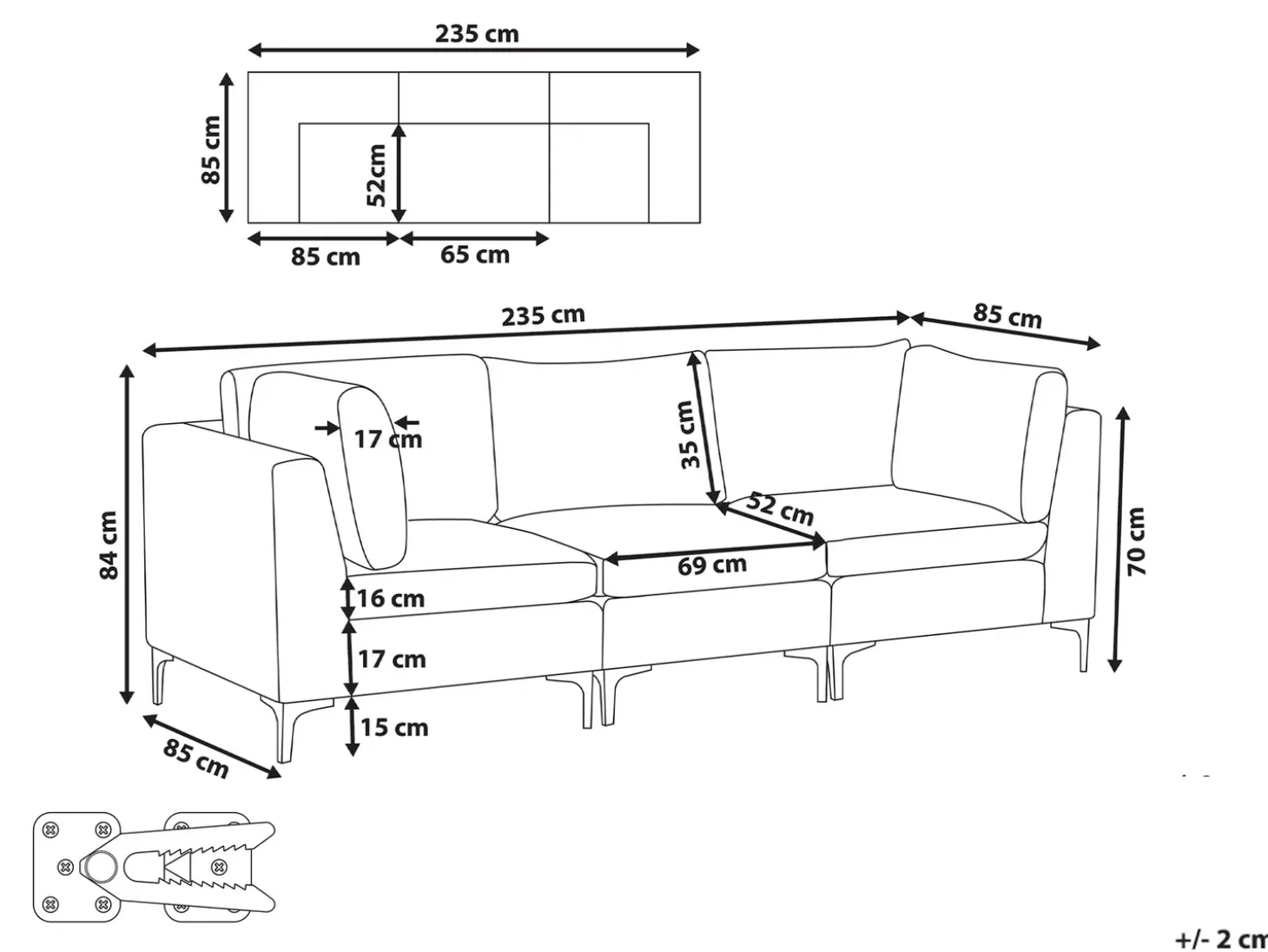 Best Sofa modułowa dla 3 osób EVJA Granatowy Welur Wszystkie Sofy|Kolekcje Sof