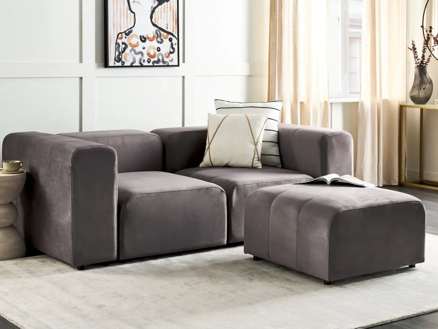 Sofa modułowa dla 2 osób FALSTERBO Ciemno Welur z otomaną Wszystkie Sofy|Sofy Dwuosobowe