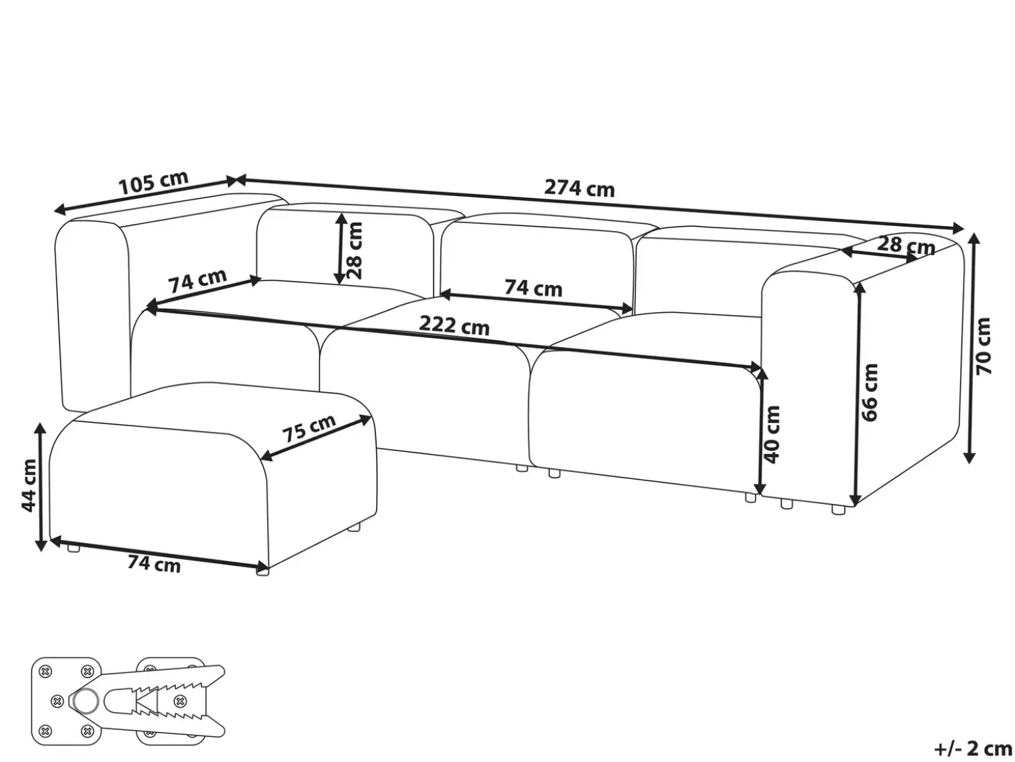 Sofa modułowa dla 3 osób FALSTERBO Ciemno Welur z otomaną Wszystkie Sofy|Kolekcje Sof