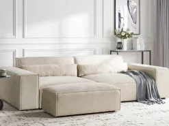 Sofa modułowa dla 3 osób HELLNAR Jasnobeżowy Welur z otomaną