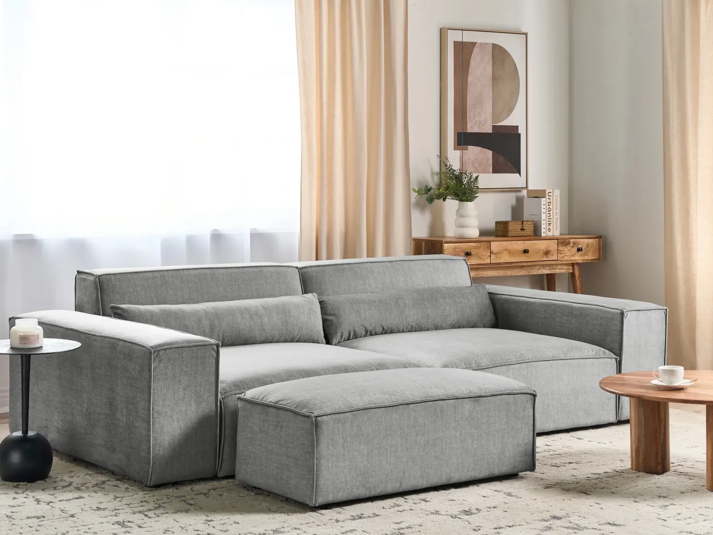 Sofa modułowa dla 3 osób HELLNAR Szary z otomaną
