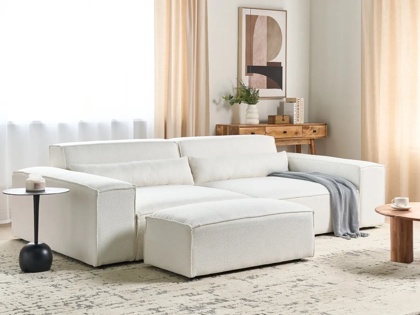 Sofa modułowa dla 3 osób HELLNAR Złamana biel Boucle z otomaną