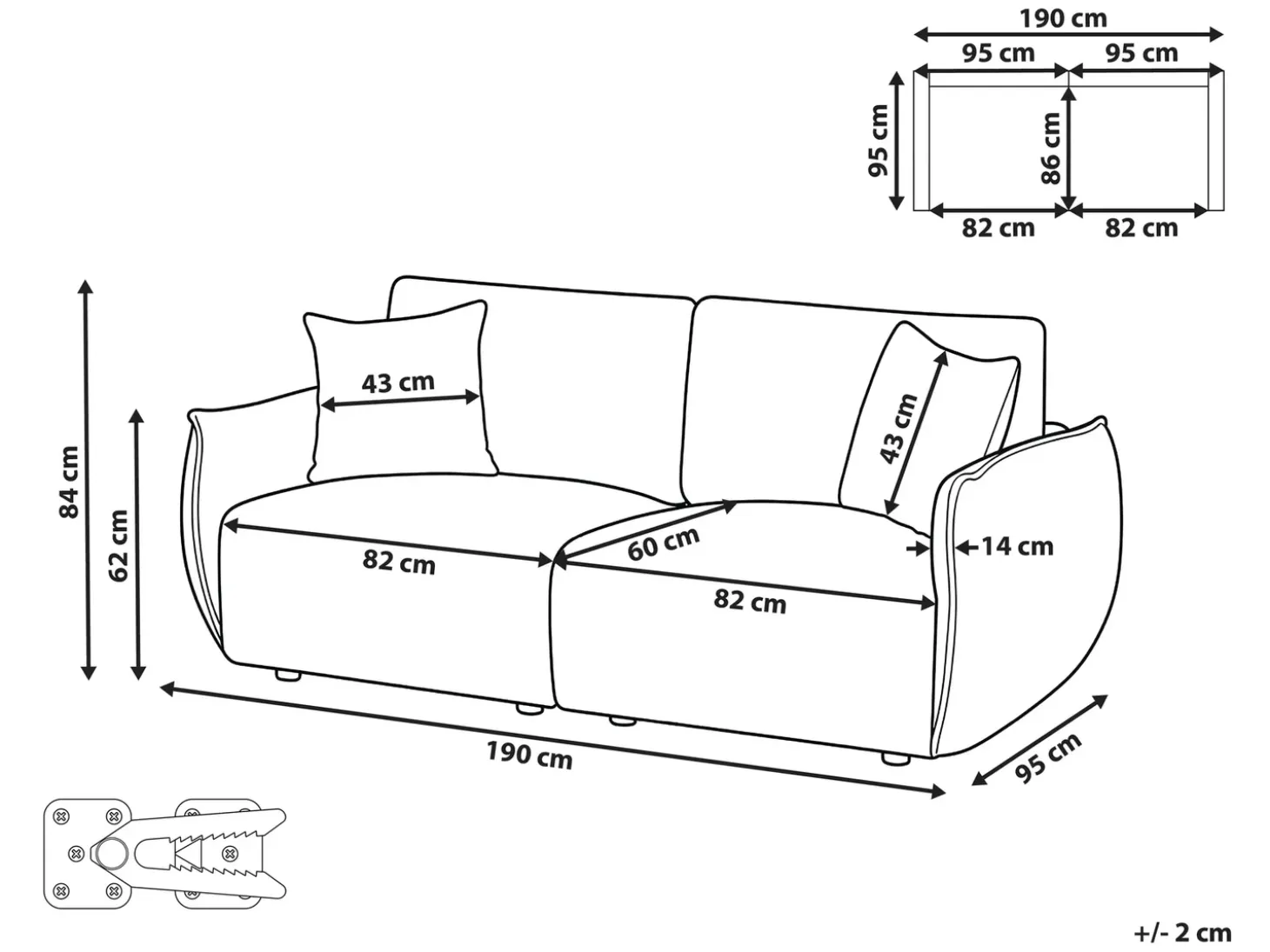 Hot Sofa modułowa dla 2 osób MESNALI Złamana biel Boucle Wszystkie Sofy|Sofy Dwuosobowe