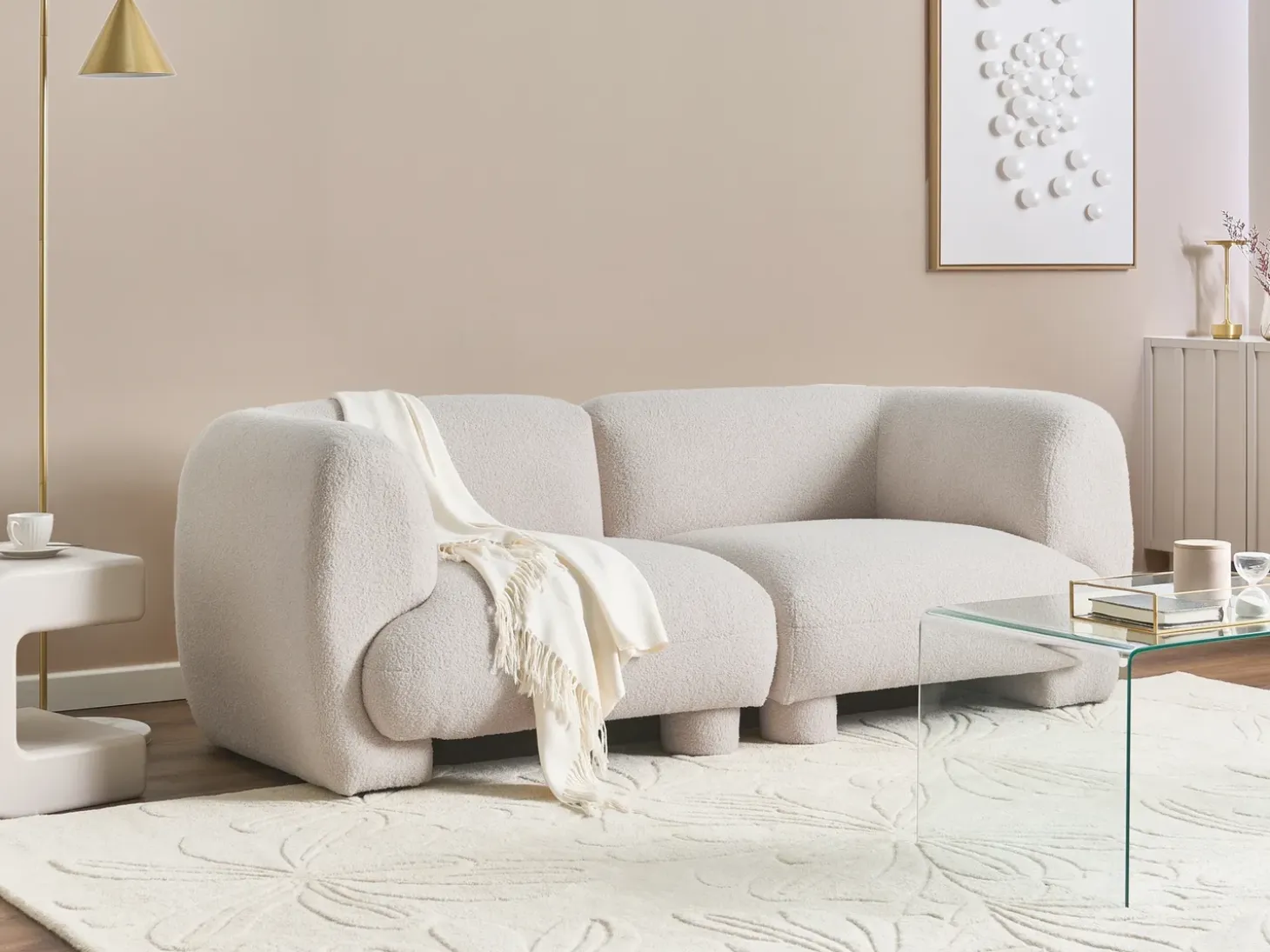 Sofa modułowa dla 2 osób MJALBI Złamana biel Boucle Wszystkie Sofy|Sofy Dwuosobowe
