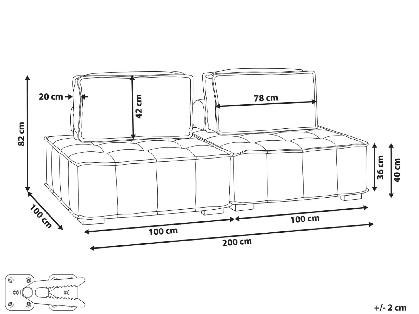Sofa modułowa dla 2 osób TIBRO Złamana biel Wszystkie Sofy|Sofy Dwuosobowe