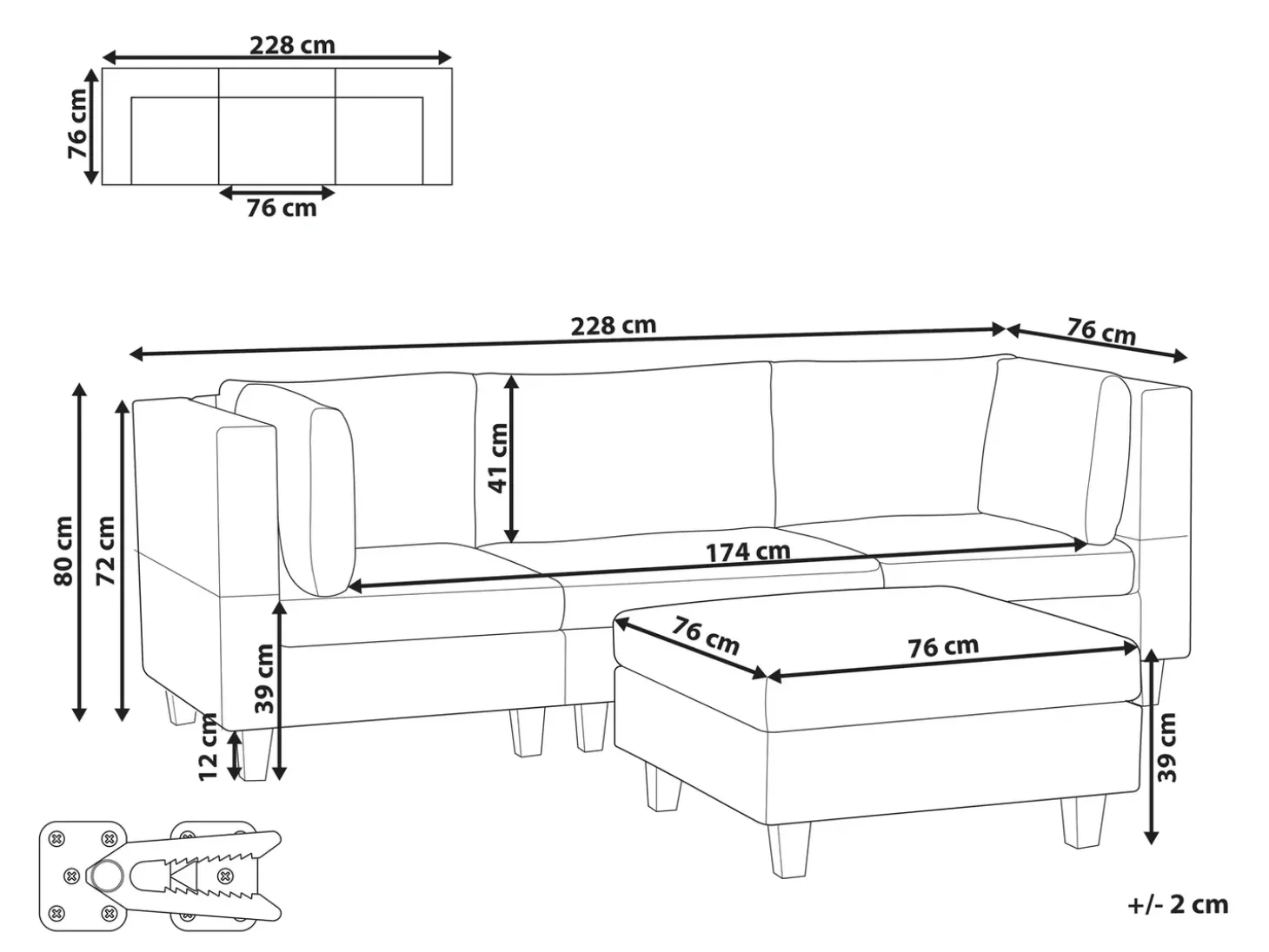 New Sofa modułowa dla 3 osób UNSTAD Ciemnoszary z otomaną Wszystkie Sofy|Kolekcje Sof