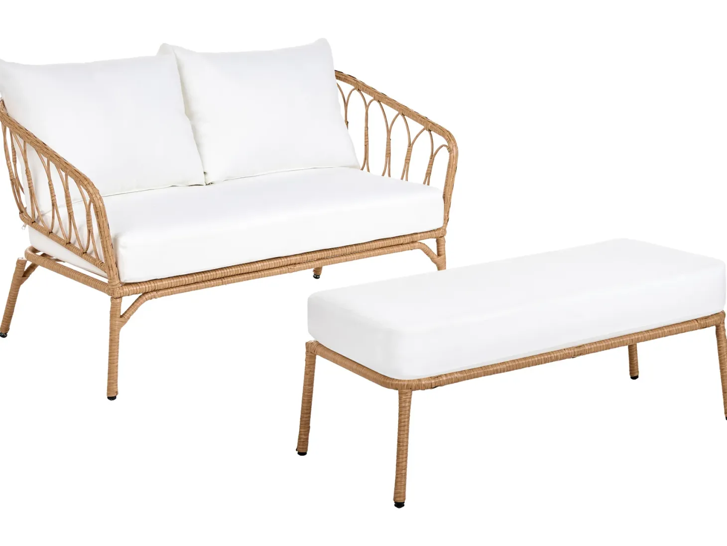 Sofa ogrodowa dla 2 osób FOLLO Jasnobrązowy Technorattan z ławką