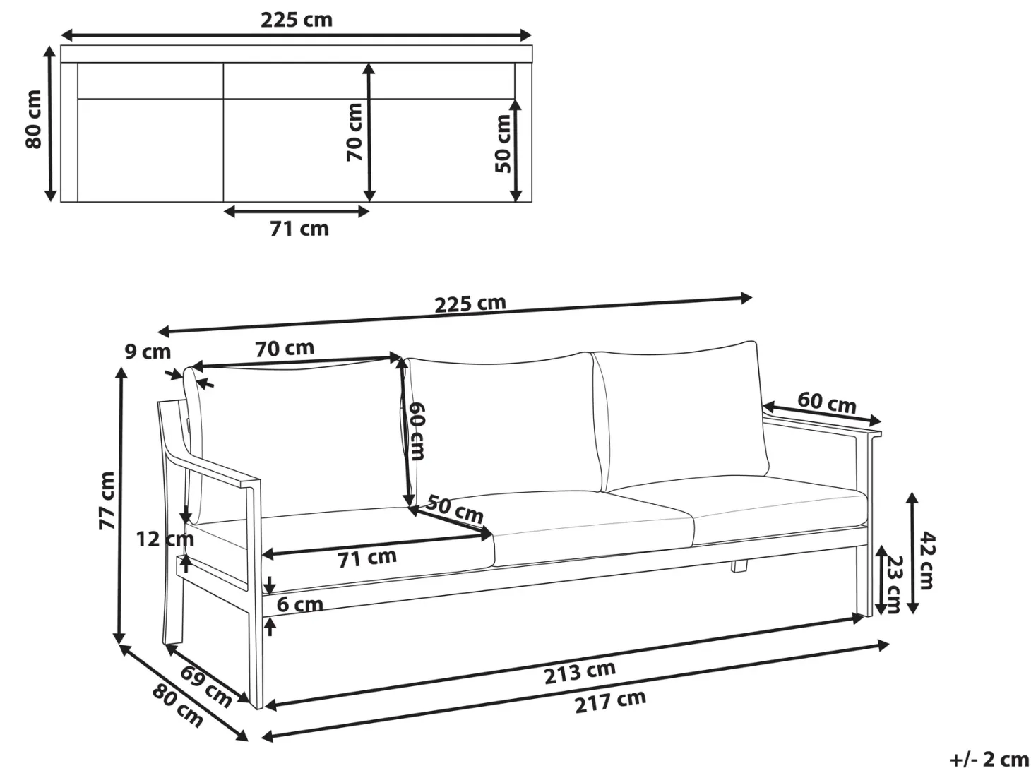 Sofa ogrodowa dla 3 osób KIATO Metal Ciemnoszary