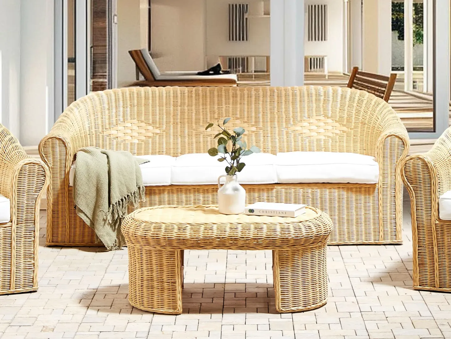 Sofa ogrodowa dla 3 osób LIVADEIA Rattan Naturalny