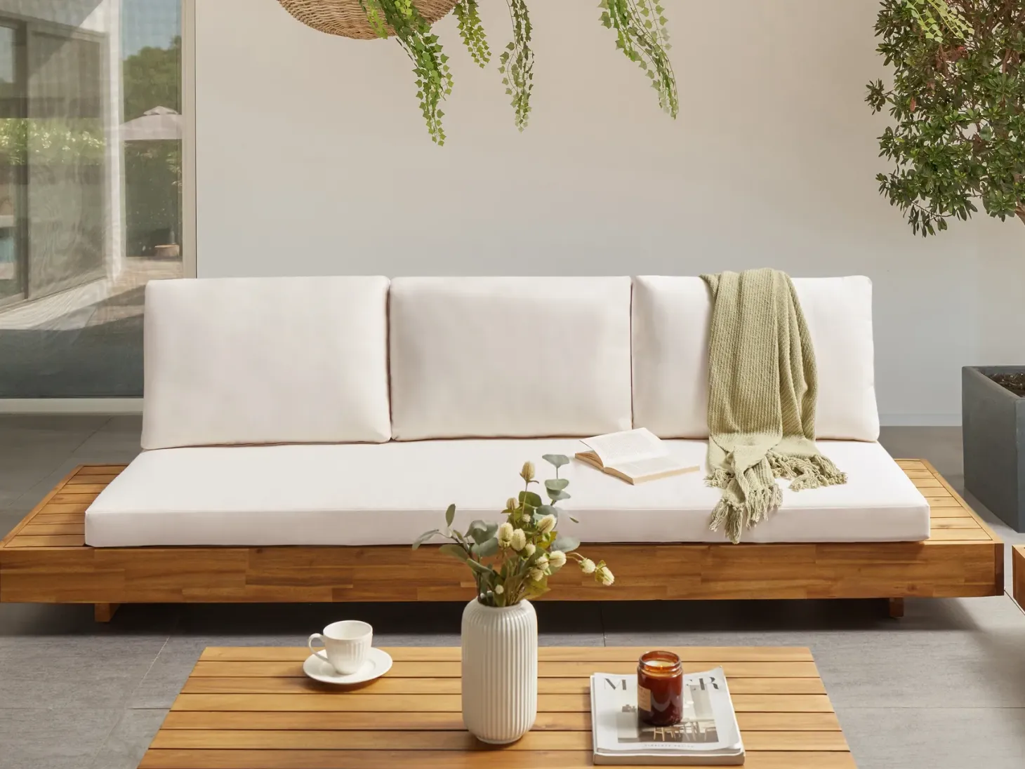 Sofa ogrodowa dla 3 osób MARETTIMO Certyfikowane drewno akacjowe Złamana biel