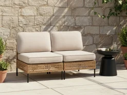 Sofa ogrodowa dla 2 osób OMEGANA Bez podłokietników Technorattan Jasnobeżowy