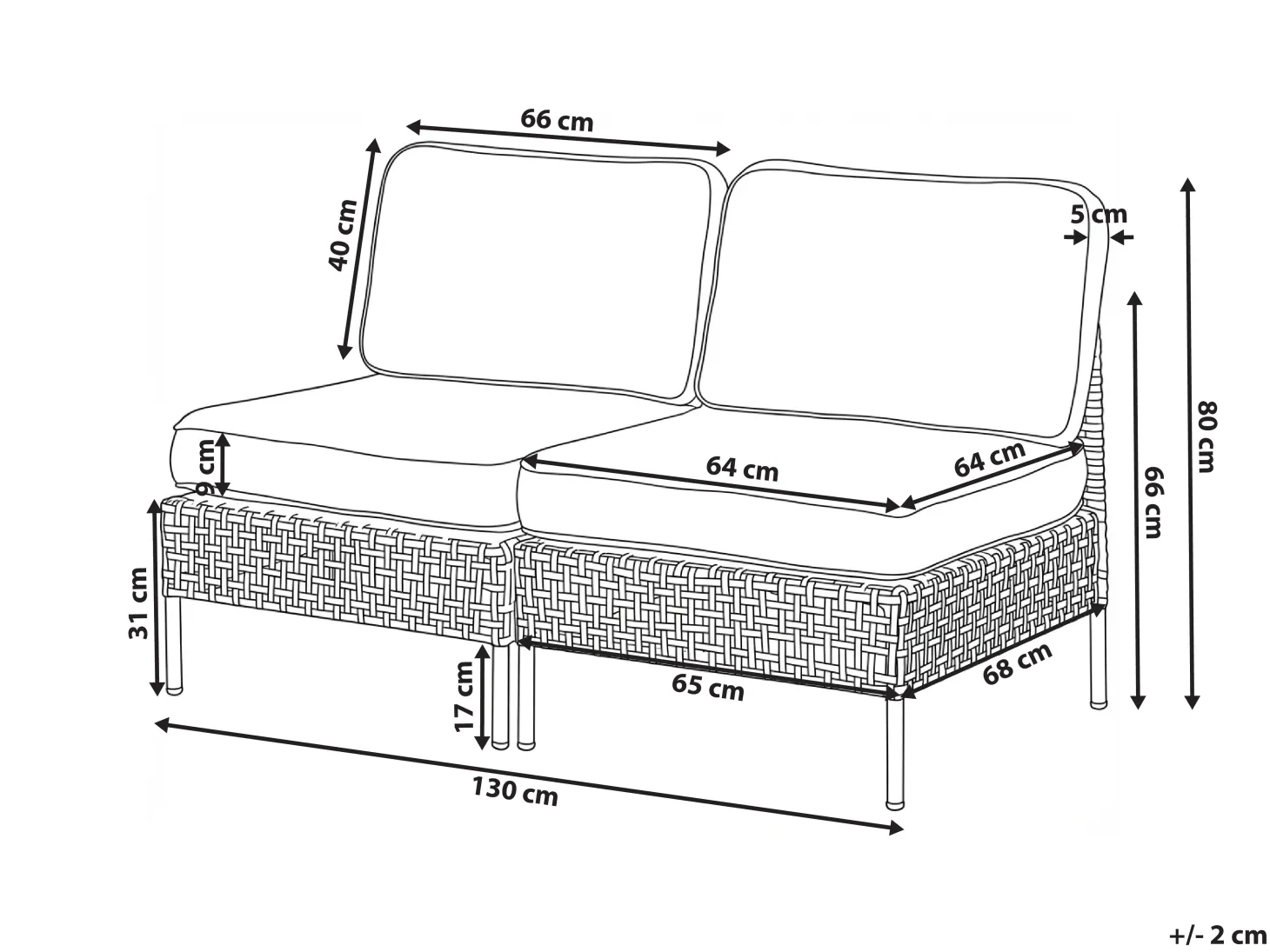 Sofa ogrodowa dla 2 osób OMEGANA Bez podłokietników Technorattan Jasnobeżowy