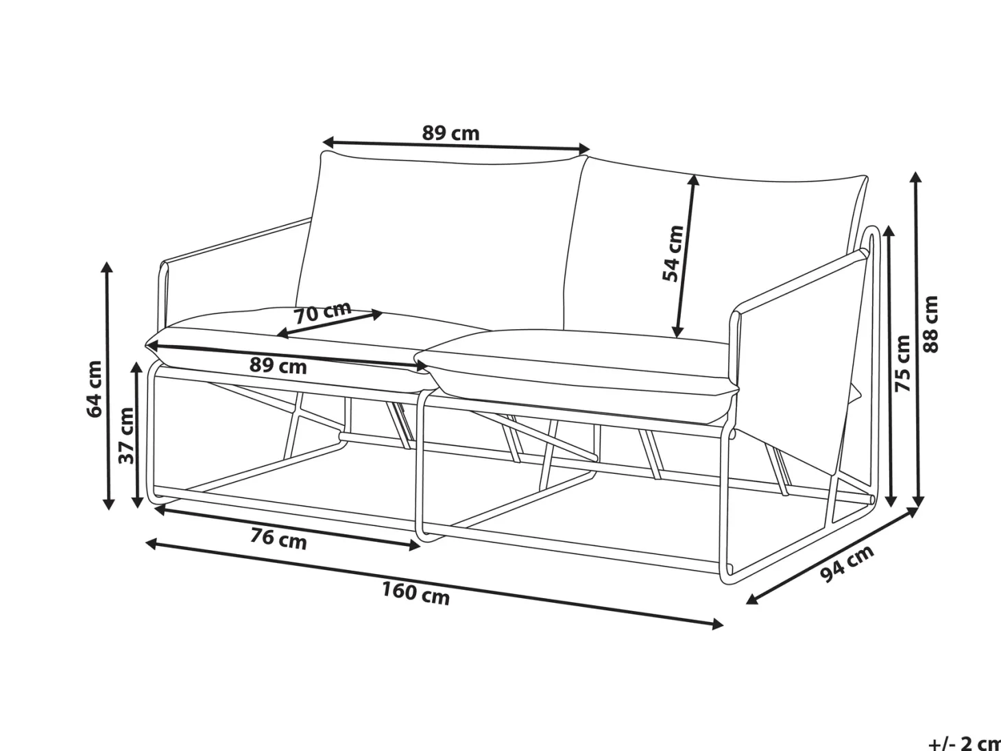 Sofa ogrodowa dla 2 osób PONTE Metal Jasnobeżowy