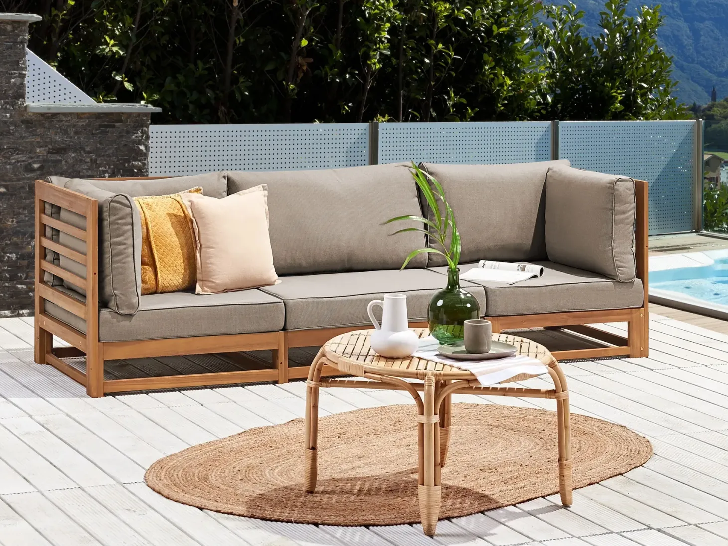 Sofa ogrodowa dla 3 osób TRANI Modułowy Certyfikowane drewno akacjowe Jasnobrązowy