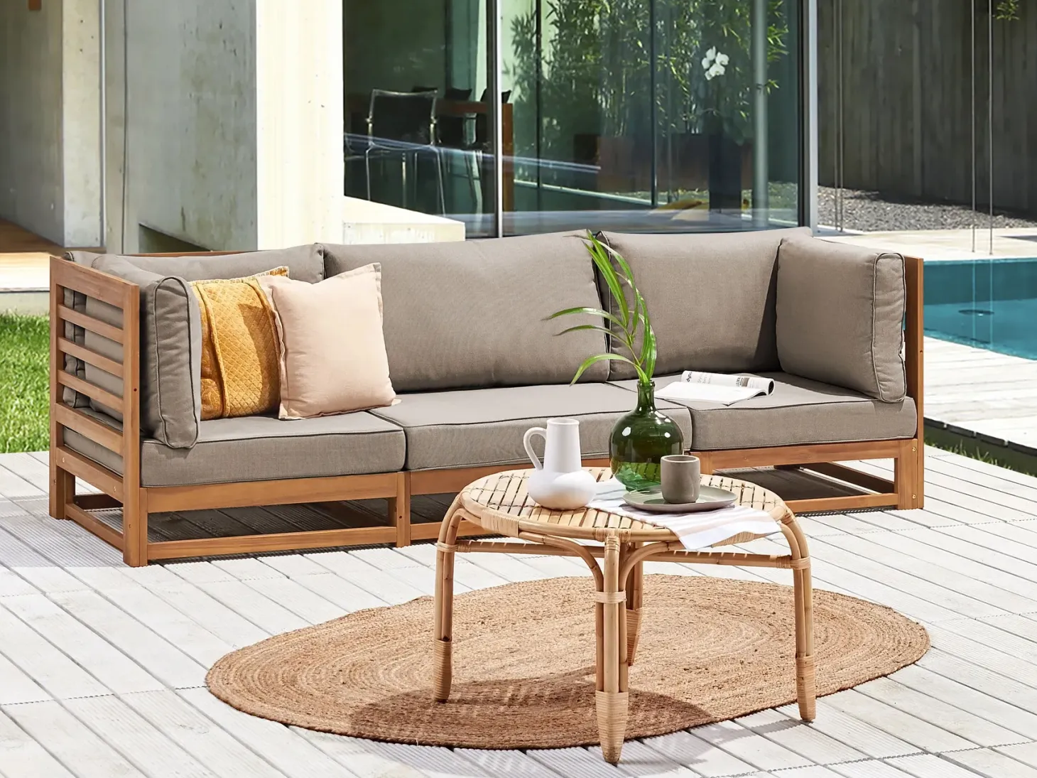 Sofa ogrodowa dla 3 osób TRANI Modułowy Certyfikowane drewno akacjowe Jasnobrązowy