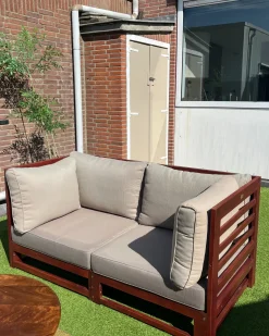 Sofa ogrodowa dla 2 osób TRANI Modułowy Drewno akacjowe Bordowy