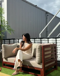 Sofa ogrodowa dla 2 osób TRANI Modułowy Drewno akacjowe Bordowy