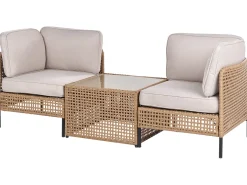Sofa ogrodowa ze stolikiem dla 2 osób OMEGANA Jasnobeżowy Technorattan