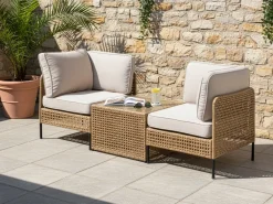Sofa ogrodowa ze stolikiem dla 2 osób OMEGANA Jasnobeżowy Technorattan