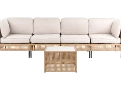 Sofa ogrodowa ze stolikiem dla 4 osób OMEGANA Jasnobeżowy Technorattan Modułowy