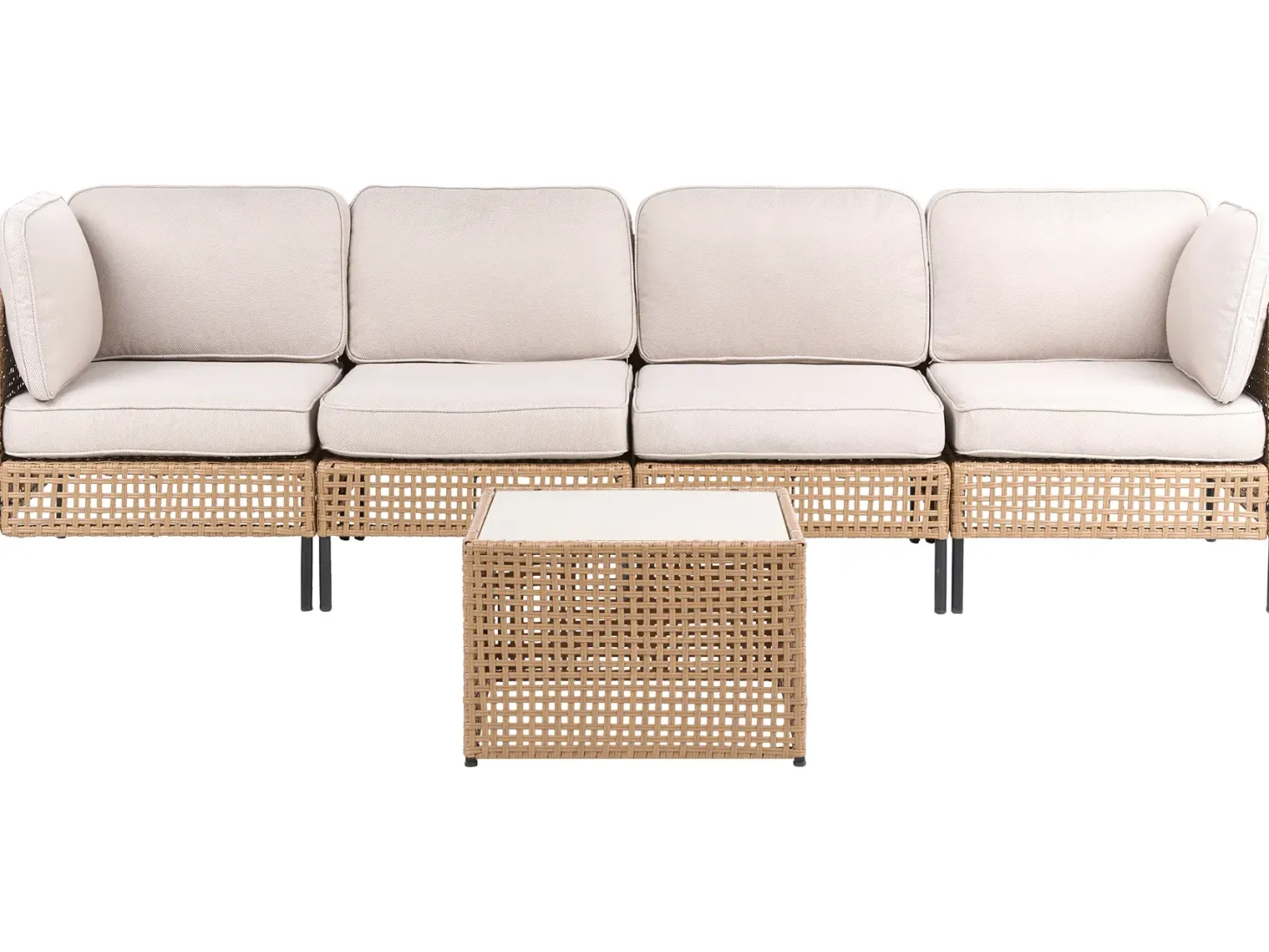 Sofa ogrodowa ze stolikiem dla 4 osób OMEGANA Jasnobeżowy Technorattan Modułowy