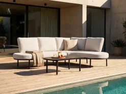 Sofa ogrodowa ze stolikiem dla 4 osób POLLINA Czarny Metal