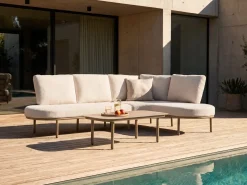 Sofa ogrodowa ze stolikiem dla 4 osób POLLINA Brązowy Metal