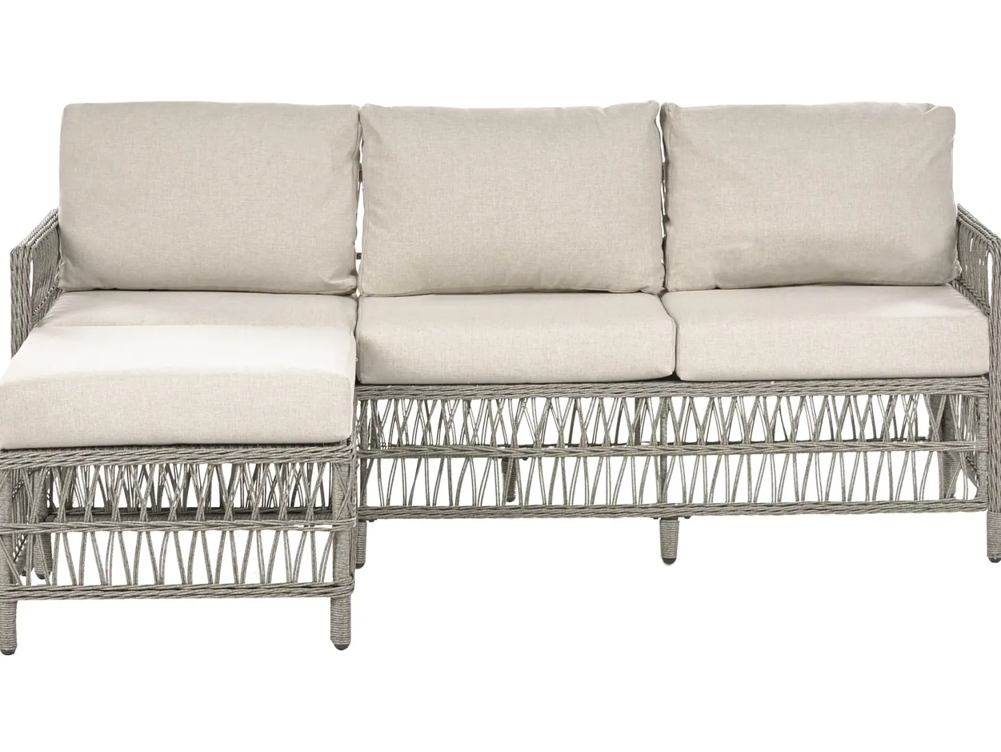 Sofa ogrodowa z otomaną dla 3 osób OFENA Technorattan Szary