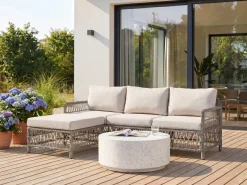 Sofa ogrodowa z otomaną dla 3 osób OFENA Technorattan Szary