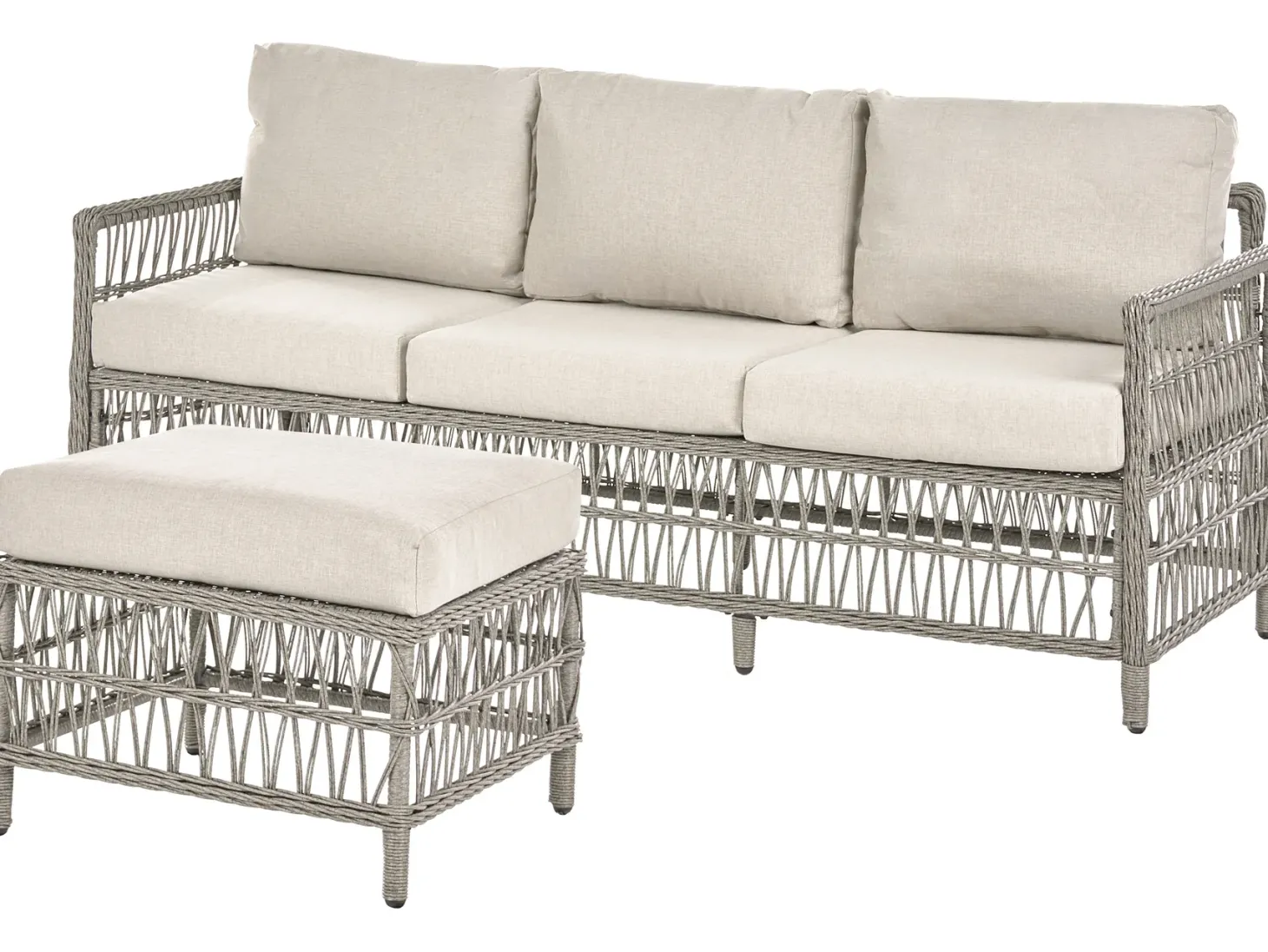 Sofa ogrodowa z otomaną dla 3 osób OFENA Technorattan Szary