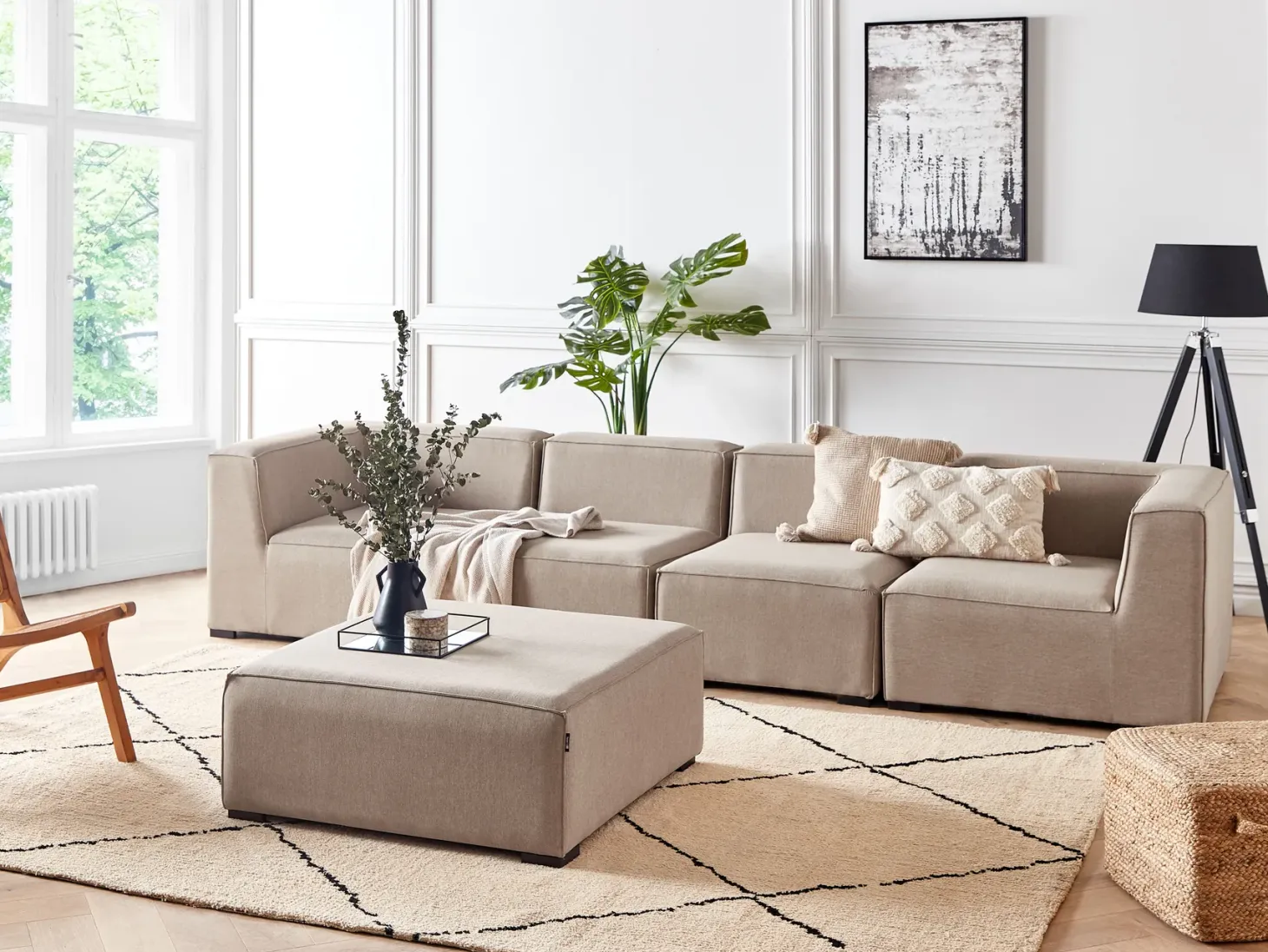 Sofa ogrodowa z otomaną dla 4 osób AREZZO Beżowy Modułowy