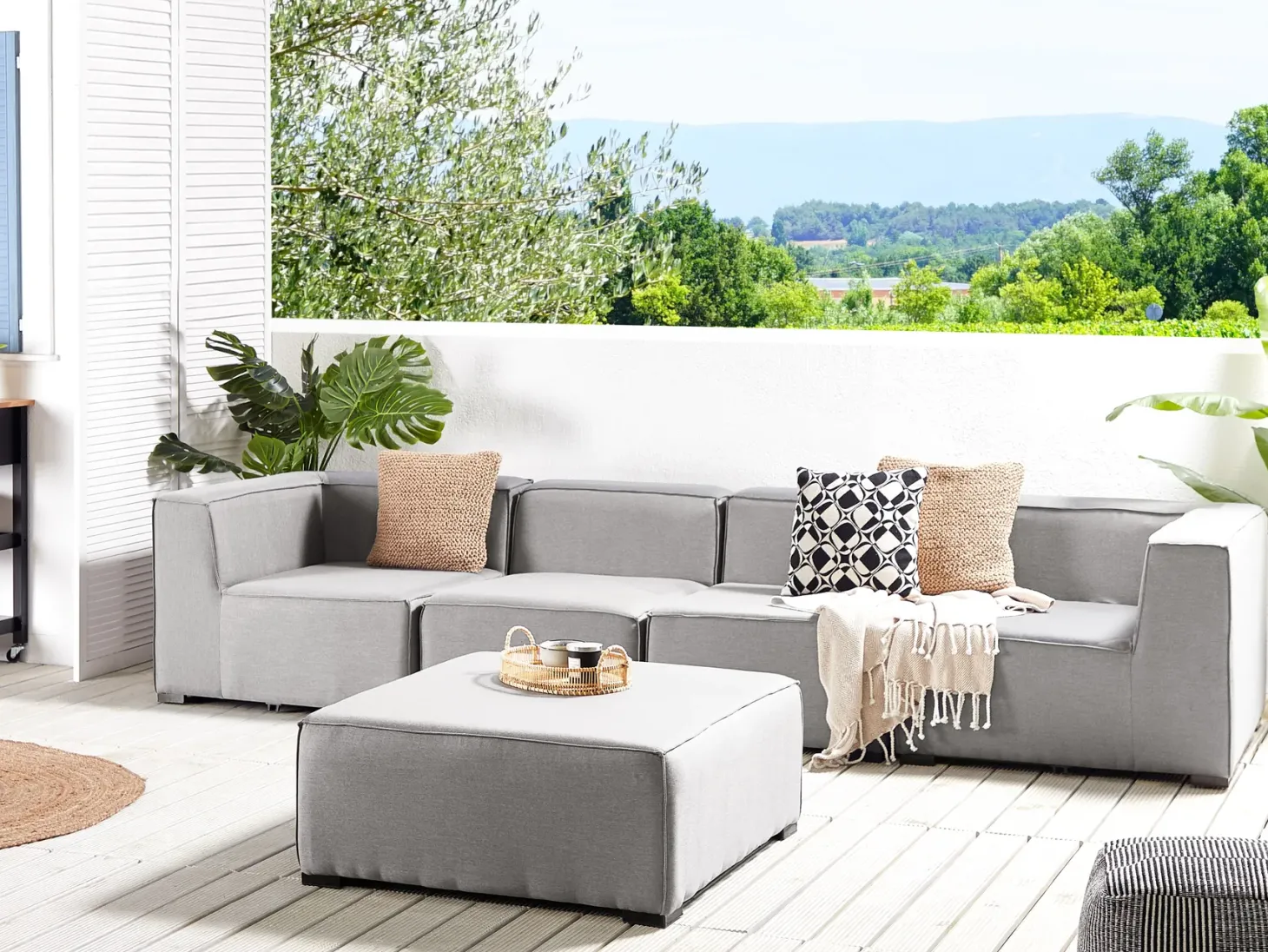 Sofa ogrodowa z otomaną dla 4 osób AREZZO Jasnoszary Modułowy