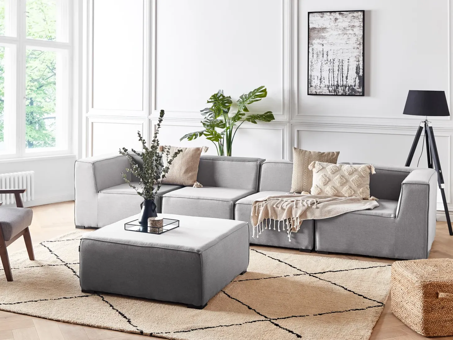 Sofa ogrodowa z otomaną dla 4 osób AREZZO Jasnoszary Modułowy