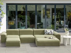 Sofa ogrodowa z otomaną dla 7 osób BATTIFOLLO Oliwkowy Modułowy