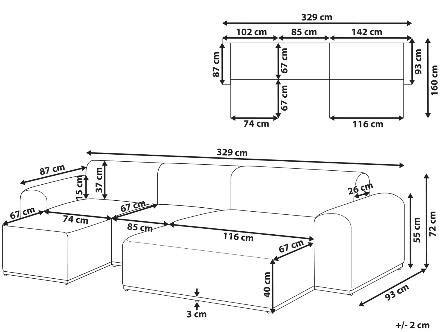Sofa ogrodowa z otomaną dla 7 osób BATTIFOLLO Oliwkowy Modułowy