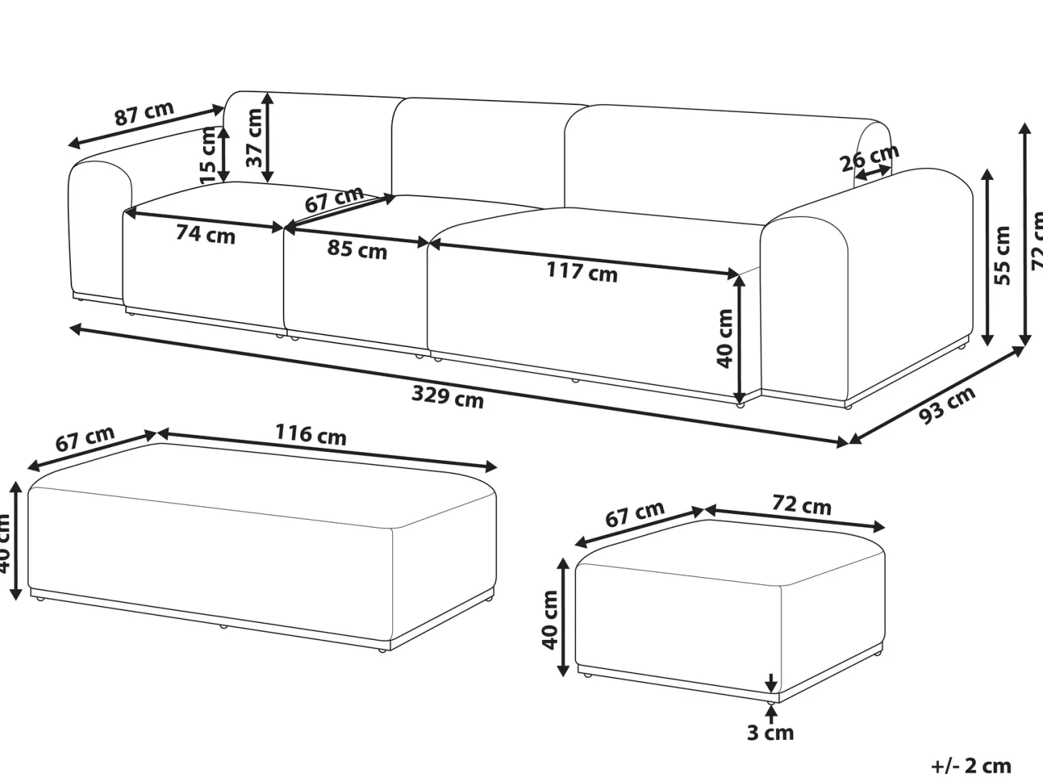 Sofa ogrodowa z otomaną dla 7 osób BATTIFOLLO Oliwkowy Modułowy