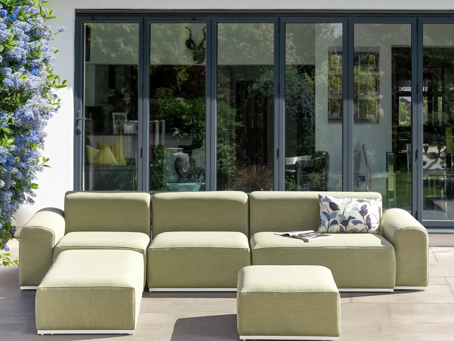 Sofa ogrodowa z otomaną dla 7 osób BATTIFOLLO Oliwkowy Modułowy