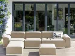 Sofa ogrodowa z otomaną dla 7 osób BATTIFOLLO Beżowy Modułowy