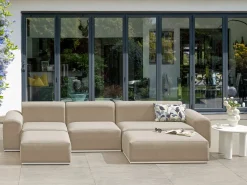 Sofa ogrodowa z otomaną dla 7 osób BATTIFOLLO Beżowy Modułowy