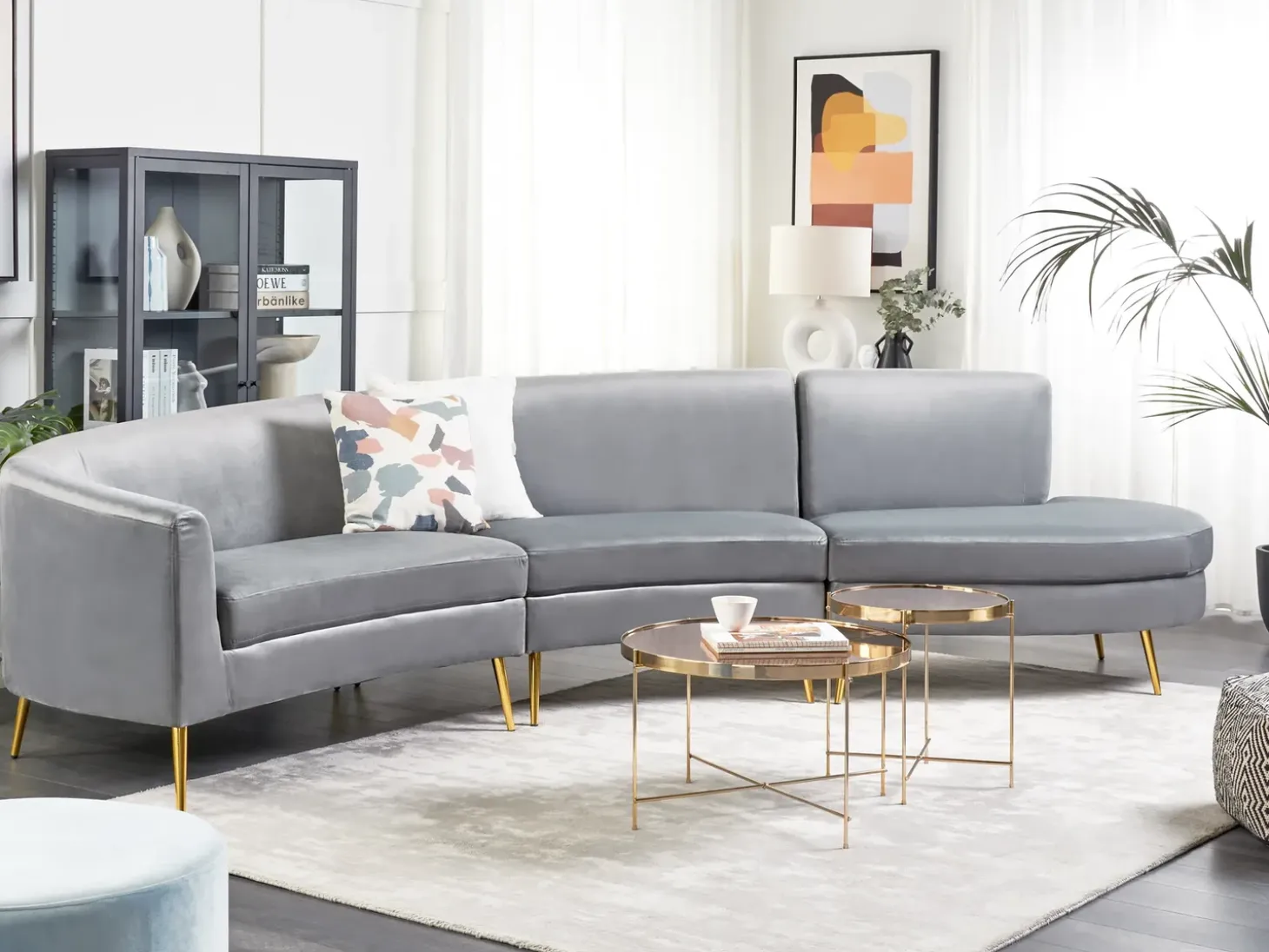 Sofa półokrągła dla 4 osób MOSS Welur Jasnoszary Sofy Tapicerowane|Wszystkie Sofy