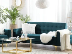 Discount Sofa rozkładana dla 3 osób ABERDEEN Welur Lazurowy Sofy Z Funkcją Spania|Wszystkie Sofy
