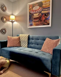 Discount Sofa rozkładana dla 3 osób ABERDEEN Welur Lazurowy Sofy Z Funkcją Spania|Wszystkie Sofy