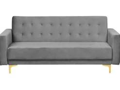 Discount Sofa rozkładana dla 3 osób ABERDEEN Welur Szary Sofy Z Funkcją Spania|Wszystkie Sofy