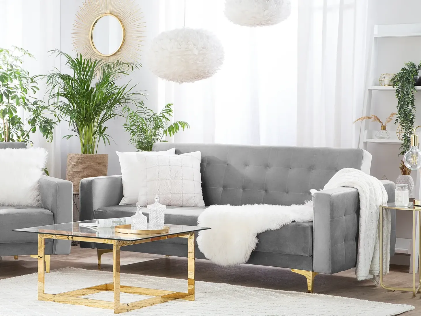 Discount Sofa rozkładana dla 3 osób ABERDEEN Welur Szary Sofy Z Funkcją Spania|Wszystkie Sofy