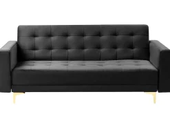 Discount Sofa rozkładana dla 3 osób ABERDEEN Welur Czarny Sofy Z Funkcją Spania|Wszystkie Sofy