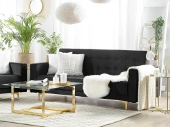 Discount Sofa rozkładana dla 3 osób ABERDEEN Welur Czarny Sofy Z Funkcją Spania|Wszystkie Sofy