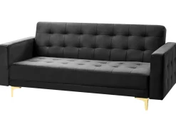Discount Sofa rozkładana dla 3 osób ABERDEEN Welur Czarny Sofy Z Funkcją Spania|Wszystkie Sofy