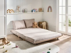 Discount Sofa rozkładana dla 2 osób ABISKO Len syntetyczny Beżowy Dzieci Sofy Z Funkcją Spania|Wszystkie Sofy